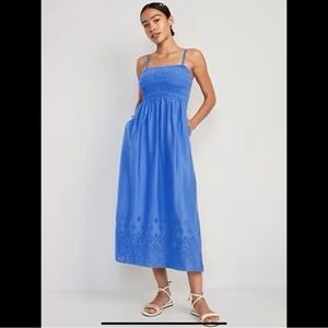 TALL Elegant Cobalt Blue Embroidered Hem Midi Dress